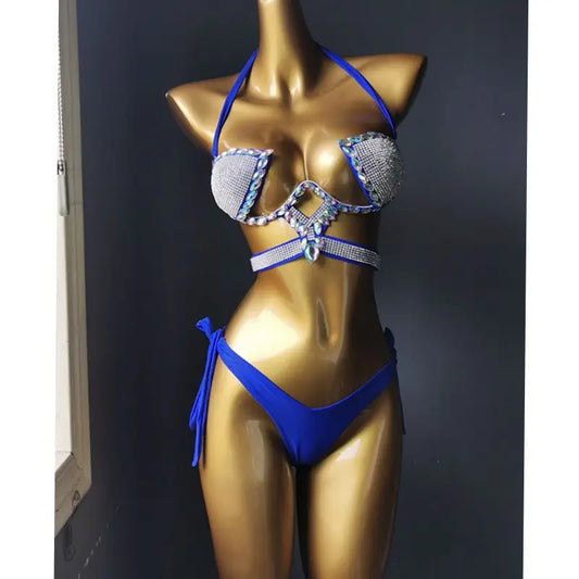 2024  diamond bikini set bandage swimwear rhinestone bathing suit push up swimsuit bling stones beachwear