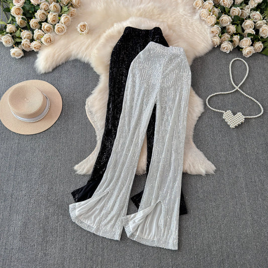 2024 Fashion New Elastic Waist Sequin Pants High Waist Casual Slimming Wide Leg Pants Streetwear Y2K Pants For Women